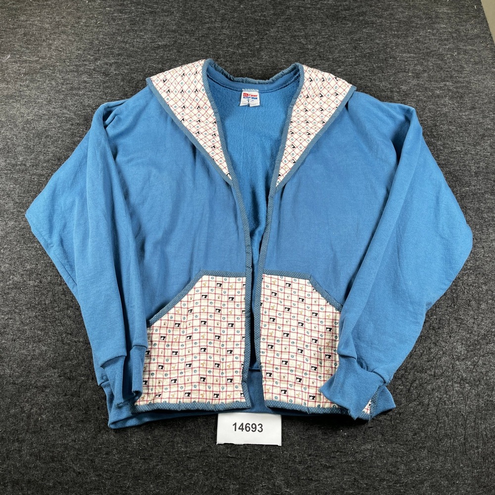 Custom Hanes Activewear Jacket Adults 2XL Blue Cotton Casual Open Front